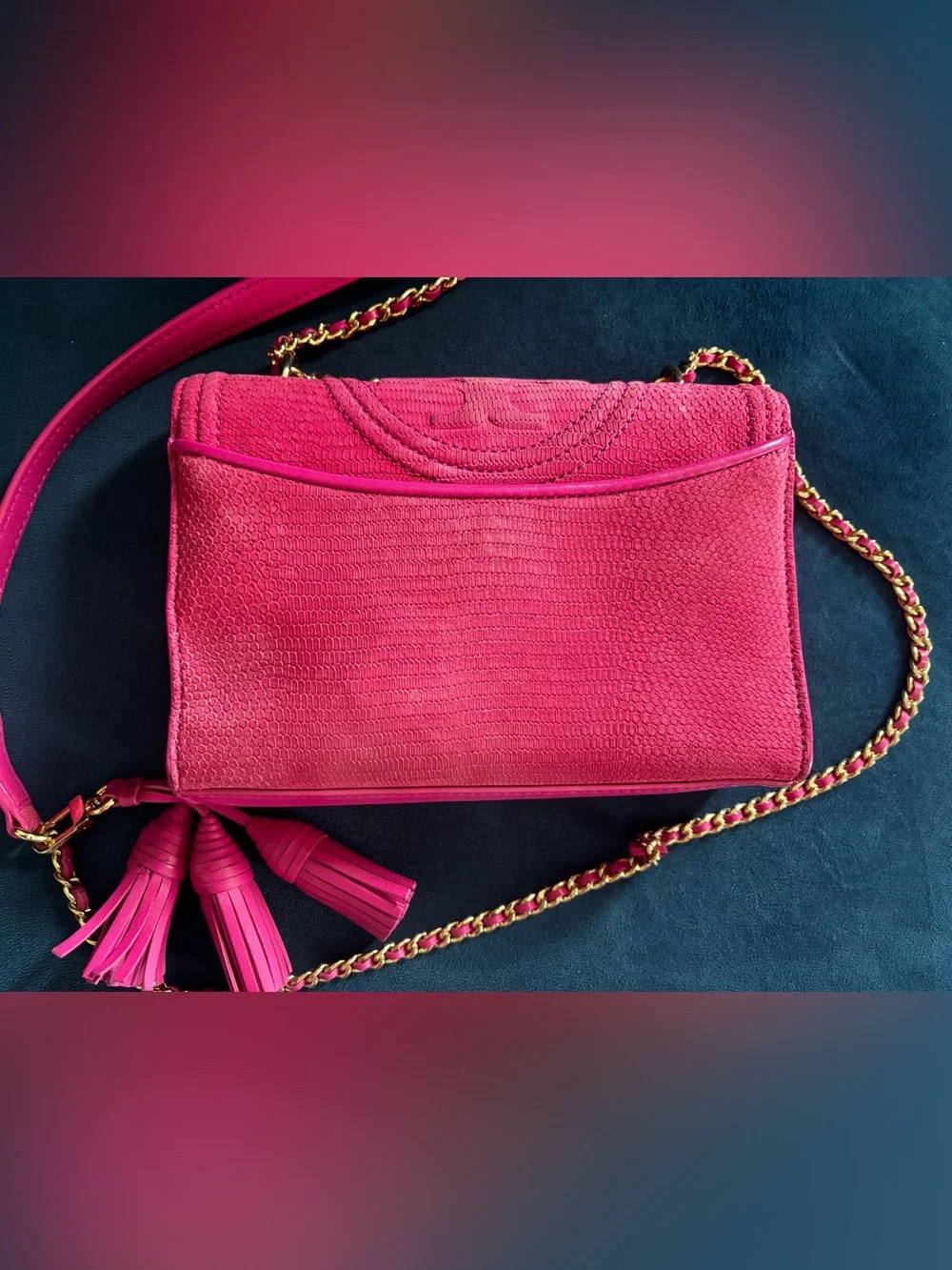 Tory Burch Fleming Snake Small Hibiscus Flower Convertible Shoulder Bag